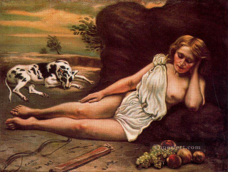 diana sleep in the woods 1933 Giorgio de Chirico Classical Nude Oil Paintings